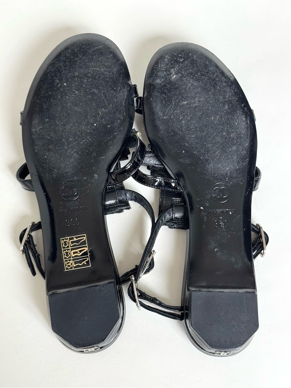 CHANEL Black Patent Leather Beaded and  Jeweled Slingback Sandals - Size 36 - Picture 8 of 10